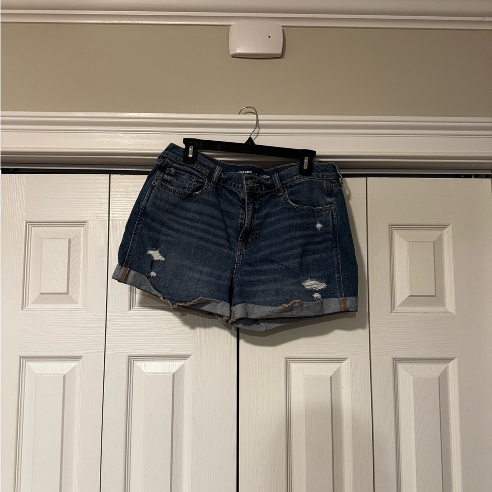 Old Navy Dark Blue Distressed Jean Shorts